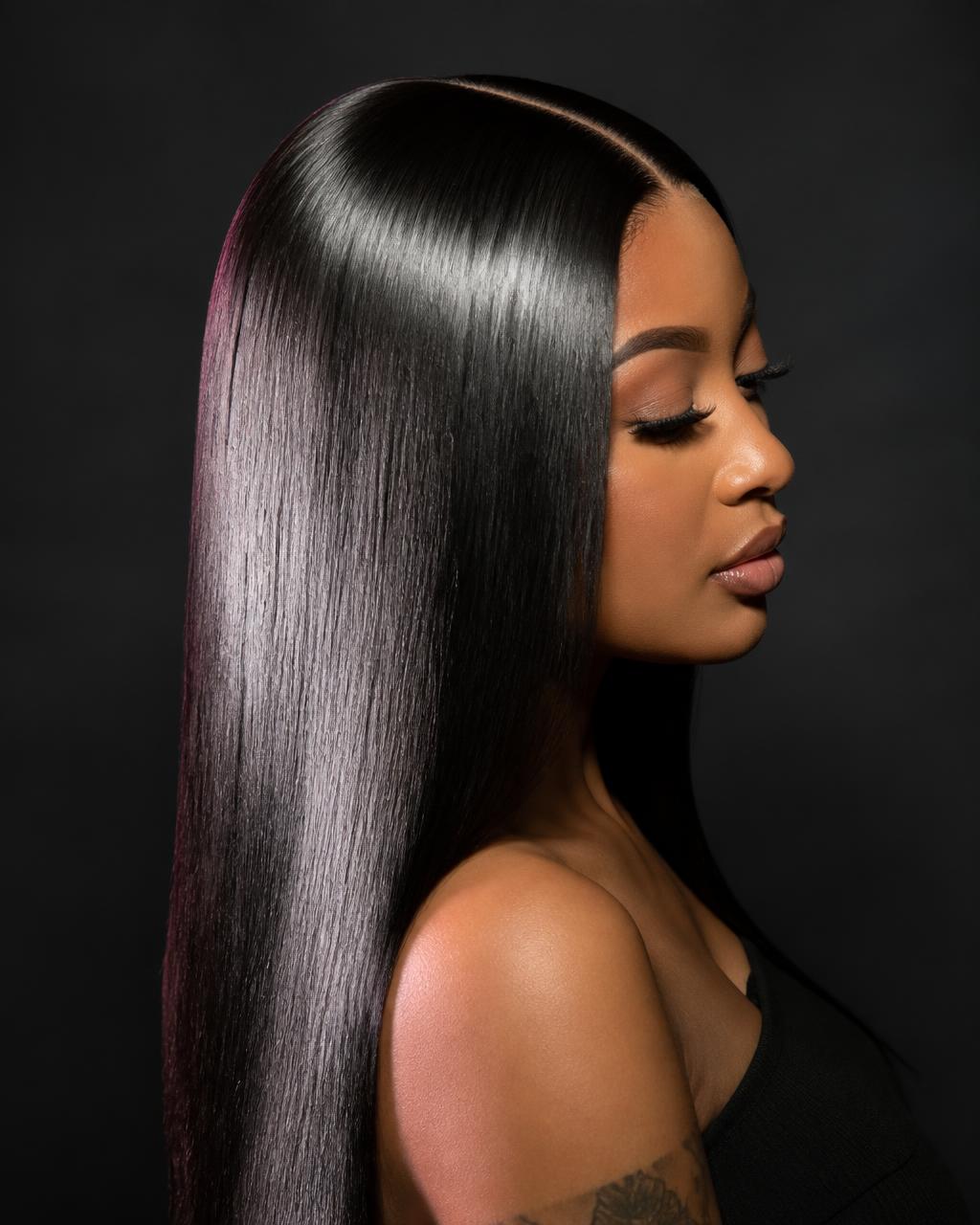 Bone-straight lace frontal install with a middle part