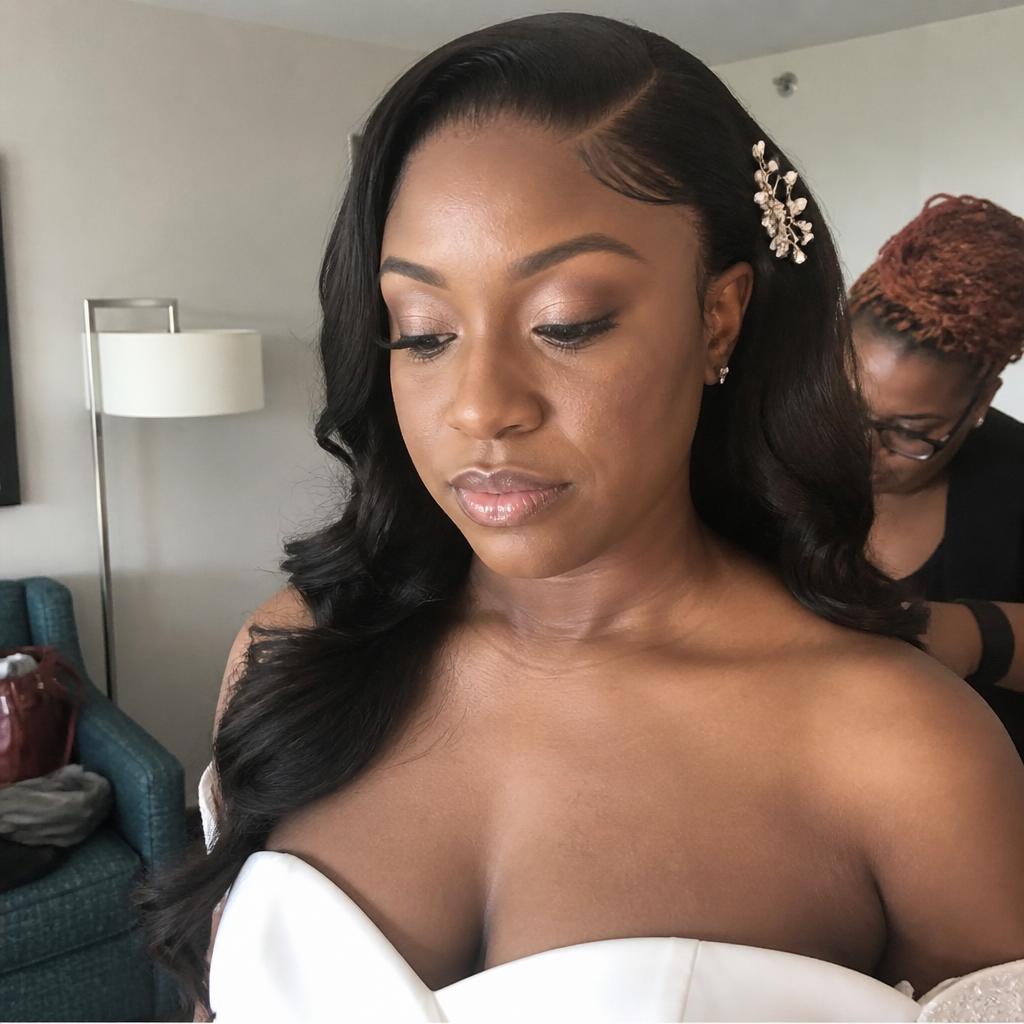 Bride with an event install styled in romantic waves